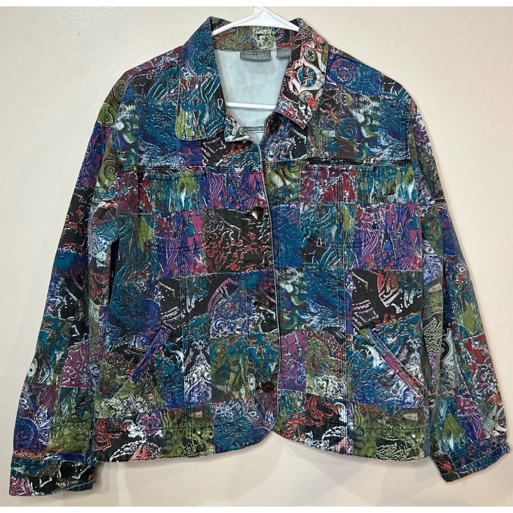 Addition by Chico's Women Patchwork Paisley Print Cotton Jacket Multi Color Sz 2